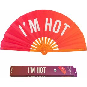 Fisura – Large Handheld Folding Fan. Original Rave Fan with Message. XXL Fan. Folding Wooden Fan. Party Fan. Dimensions: 25.2 x 13 inches (Hot, Pink)
