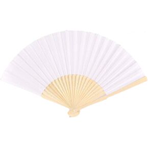 Teensery 4 Pcs White Paper Hand Fans Bamboo Folding Handheld Fan for Wedding Party Cosplay Home Decoration DIY Craft Projects