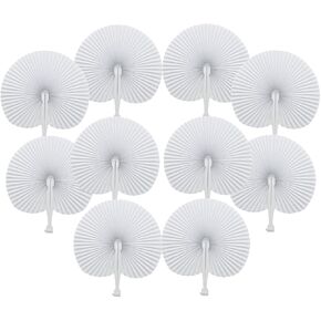 60 Pcs White Paper Fans, Folding Handheld Fans for Wedding, Round Shaped Paper Fans with Plastic Handle for Birthday Party. (Round)