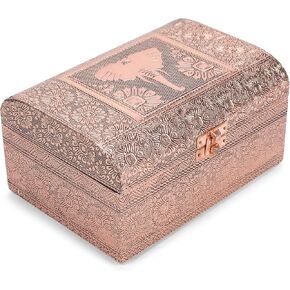 Cottage Garden Blessed Copper Tone Metal Stamped Round Top Trunk Keepsake Box
