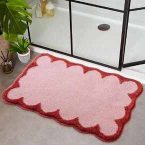 Scalloped Bath Mats Pink Bathroom Rugs Non Slip Washable Cute Bath Mats Microfiber Absorbent Soft Aesthetic Preppy Small Bath Rugs for Bedroom Tub Sink 26"x18"