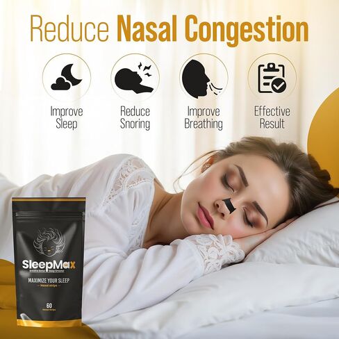 Nasal Strips for Snoring - Nose Strips for Breathing - Anti Snoring Solution & Nasal Congestion Relief Nose Tape for Sleeping - Black, Universal Fit, Extra Strength for Sensitive Skin in Saudi Arabia