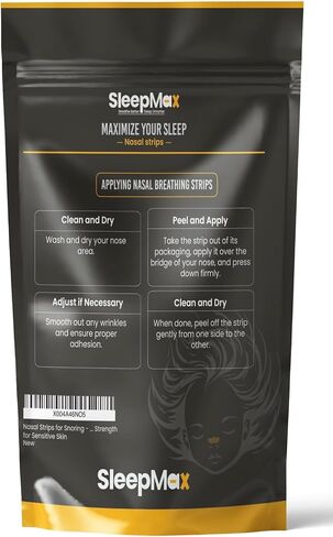 Nasal Strips for Snoring - Nose Strips for Breathing - Anti Snoring Solution & Nasal Congestion Relief Nose Tape for Sleeping - Black, Universal Fit, Extra Strength for Sensitive Skin in Saudi Arabia