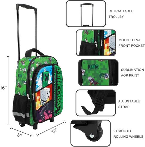 BIOWORLD Minecraft Rolling 16" Backpack with Adjustable Handle in Saudi Arabia