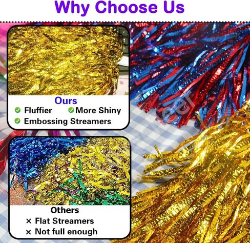 12PCS Pom Poms Cheerleading Metallic Embossing Fluffy Cheer Pom Poms with Handle Cheering Squad Team Spirits Pompoms for Sports Party Dance in Saudi Arabia