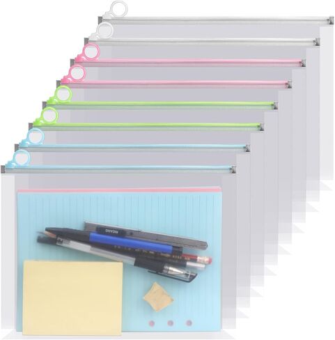 مظاريف بلاستيكية، [8 قطع] مجلدات ملفات بحجم حرف A5، مظاريف بولي بسحاب، حقيبة محفظة مستندات شفافة قابلة للتوسيع مع سحاب للمدرسة واللوازم المكتبية، 9.8 × 7.1 بوصة، مزيج الألوان in Kuwait