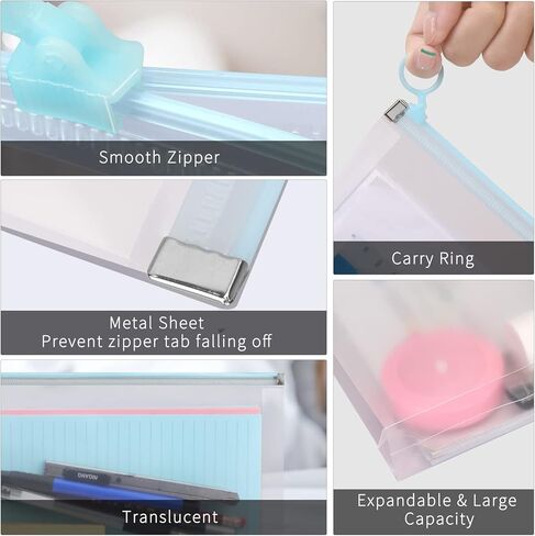 مظاريف بلاستيكية، [8 قطع] مجلدات ملفات بحجم حرف A5، مظاريف بولي بسحاب، حقيبة محفظة مستندات شفافة قابلة للتوسيع مع سحاب للمدرسة واللوازم المكتبية، 9.8 × 7.1 بوصة، مزيج الألوان in Kuwait