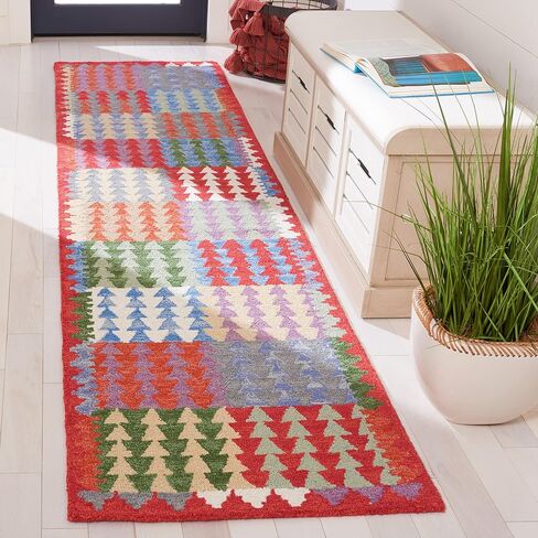 سجادة SAFAVIEH Aspen Collection - 2'3" x 9'، أحمر وأزرق، صوف بوهو مصنوع يدويًا، مثالية للمناطق ذات حركة المرور العالية في غرفة المعيشة وغرفة النوم (APN411Q) in Saudi Arabia