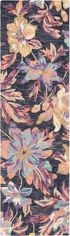 سجادة SAFAVIEH Blossom Collection - 2'3" x 8'، فحمي وبرقوق، تصميم زهور، صوف مصنوع يدويًا، مثالية لغرفة المعيشة وغرفة النوم وغرفة الطعام (BLM467H-28) in Saudi Arabia