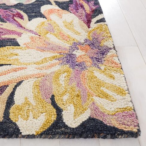 سجادة SAFAVIEH Blossom Collection - 2'3" x 8'، فحمي وبرقوق، تصميم زهور، صوف مصنوع يدويًا، مثالية لغرفة المعيشة وغرفة النوم وغرفة الطعام (BLM467H-28) in Saudi Arabia