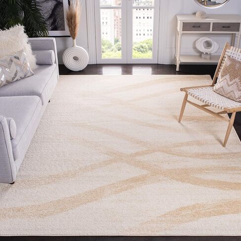SAFAVIEH Adirondack Collection Area Rug - 8' Square, Cream & Champagne, Modern Wave Distressed Design, Non-Shedding & Easy Care, Ideal for High Traffic Areas in Living Room, Bedroom (ADR125W) in Saudi Arabia