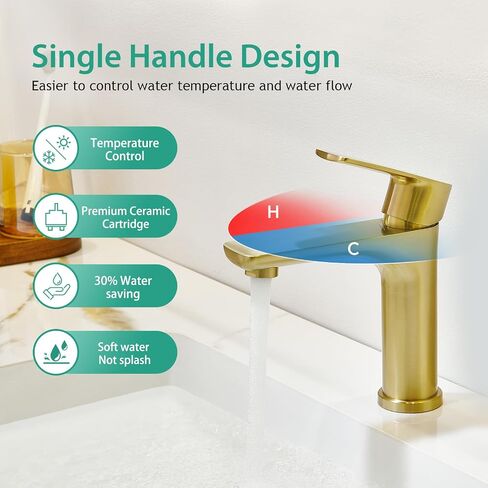 Faustina Gold Bathroom Faucet Single Hole Bathroom Faucet,Three Holes Bathroom Faucet Vessel Sink Faucet, Basin Faucets with Pop Up Drain，Bar Vanity Faucet in Saudi Arabia