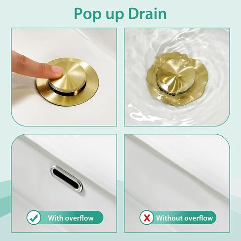 Faustina Gold Bathroom Faucet Single Hole Bathroom Faucet,Three Holes Bathroom Faucet Vessel Sink Faucet, Basin Faucets with Pop Up Drain，Bar Vanity Faucet in Saudi Arabia
