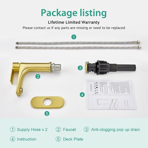 Faustina Gold Bathroom Faucet Single Hole Bathroom Faucet,Three Holes Bathroom Faucet Vessel Sink Faucet, Basin Faucets with Pop Up Drain，Bar Vanity Faucet in Saudi Arabia