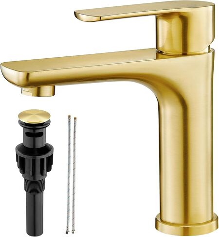 Faustina Gold Bathroom Faucet Single Hole Bathroom Faucet,Three Holes Bathroom Faucet Vessel Sink Faucet, Basin Faucets with Pop Up Drain，Bar Vanity Faucet in Saudi Arabia