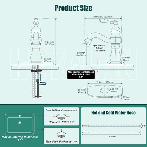 Bathroom Sink Faucet Single Hole 1 Handle Deck Mount Single Handle Brass Bathroom Sink Faucet Farmhouse Mixer Tap with Drain,‎Short-Spout Reach 7.09 Inch,Antique Brass in Kuwait