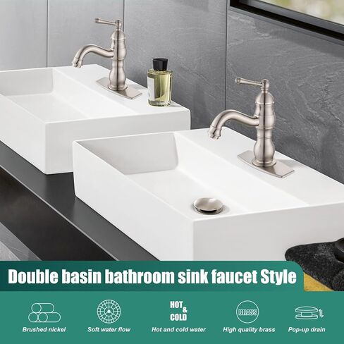 Bathroom Sink Faucet Single Hole 1 Handle Deck Mount Single Handle Brass Bathroom Sink Faucet Farmhouse Mixer Tap with Drain,‎Short-Spout Reach 7.09 Inch,Antique Brass in Kuwait