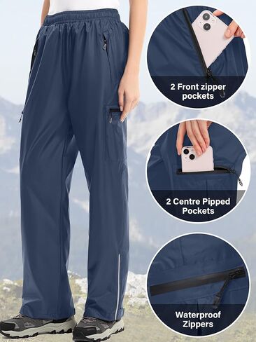 Women's Rain Pants Lightweight Waterproof Reflective,Windproof Breathable Gear Over Work for Hiking Cycling Outdoor Fishing in Saudi Arabia