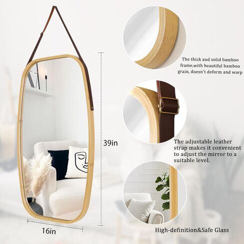 AAZZKANG مرآة معلقة مرايا مستطيلة للجدار مع إطار خشبي مرآة حائط صغيرة حديثة لغرفة النوم والحمام وغرفة المعيشة ديكور المنزل in Kuwait