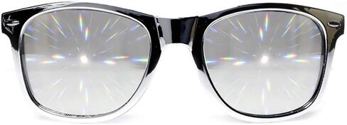 GloFX Ultimate Diffraction Glasses | 3D Prism Rainbow Effect | Great Edm, Concert, and Rave Accessory | Red and Black Frame with Gold Mirror Firework Lenses in Kuwait