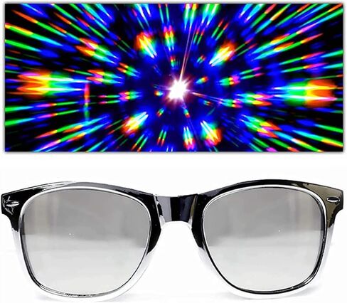 GloFX Ultimate Diffraction Glasses | 3D Prism Rainbow Effect | Great Edm, Concert, and Rave Accessory | Red and Black Frame with Gold Mirror Firework Lenses in Kuwait