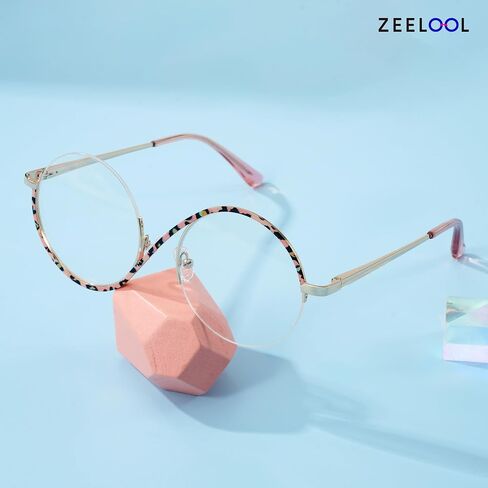Zeelool Chic Semi-rimless Round Eyeglasses Frames for Women Fashion Blue Light Glasses with Spring Hinges in Saudi Arabia