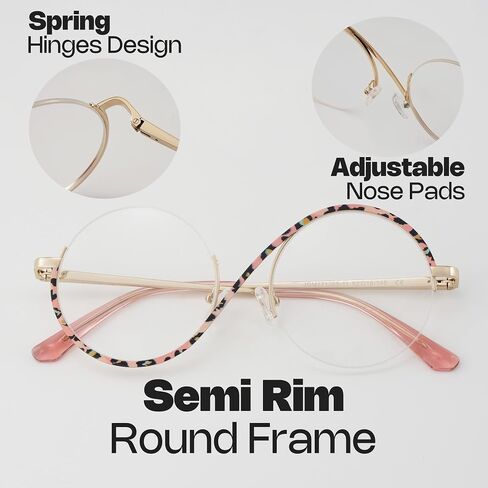 Zeelool Chic Semi-rimless Round Eyeglasses Frames for Women Fashion Blue Light Glasses with Spring Hinges in Saudi Arabia