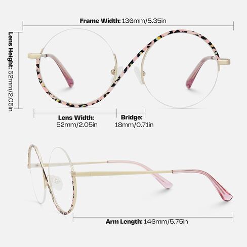 Zeelool Chic Semi-rimless Round Eyeglasses Frames for Women Fashion Blue Light Glasses with Spring Hinges in Saudi Arabia