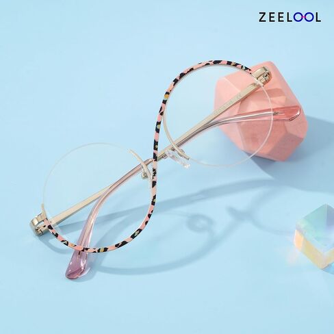 Zeelool Chic Semi-rimless Round Eyeglasses Frames for Women Fashion Blue Light Glasses with Spring Hinges in Saudi Arabia