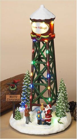 One Holiday Way 12-Inch Vintage LED Lighted Water Tower Christmas Village Accessory – Decorative Light Up Flashing Tabletop Mantel Shelf Xmas Winter Decoration Home Decor in Saudi Arabia