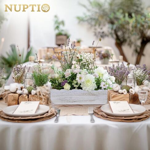 NUPTIO صندوق زهور مستطيل القطع المركزية: 2 قطعة 11.8 بوصة صناديق مزهرية خشبية طويلة صندوق صغير ريفي مغسول باللون الأبيض لطاولات الزفاف in Saudi Arabia