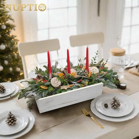 NUPTIO صندوق زهور مستطيل القطع المركزية: 2 قطعة 11.8 بوصة صناديق مزهرية خشبية طويلة صندوق صغير ريفي مغسول باللون الأبيض لطاولات الزفاف in Saudi Arabia
