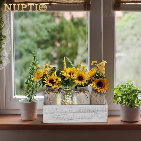NUPTIO صندوق زهور مستطيل القطع المركزية: 2 قطعة 11.8 بوصة صناديق مزهرية خشبية طويلة صندوق صغير ريفي مغسول باللون الأبيض لطاولات الزفاف in Saudi Arabia