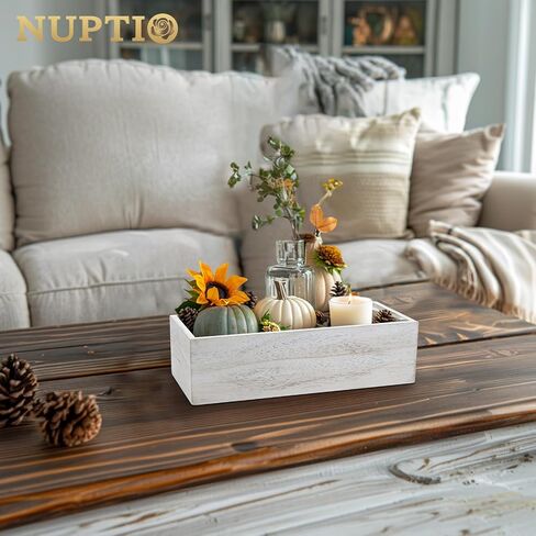 NUPTIO صندوق زهور مستطيل القطع المركزية: 2 قطعة 11.8 بوصة صناديق مزهرية خشبية طويلة صندوق صغير ريفي مغسول باللون الأبيض لطاولات الزفاف in Saudi Arabia