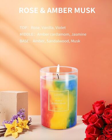 Rose Candle| Scented Candles | Hand-Poured Soy Wax Candles | 90-Hour Burn Time |Vibrant Romance Aromatherapy Candle |Oil Painting Effect| Candle Gifts for Women|15oz in Saudi Arabia