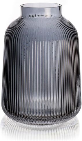 Ribbed Glass Vase, Fluted Glass Vase, Colored Glass Vase, Amber Flower Vase, Clear Glass Flower Vases for Centrepiece, Large Round Glass Vase, Decorative Vases for Living Room, Elegant Flower Vase in Saudi Arabia