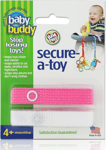 Baby Buddy Secure-a-Toy, Adjustable Pacifier and Teether Strap for Stroller, Highchair, and Car Seat, Black Gray, 2 Pack in Kuwait