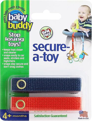 Baby Buddy Secure-a-Toy, Adjustable Pacifier and Teether Strap for Stroller, Highchair, and Car Seat, Black Gray, 2 Pack in Kuwait