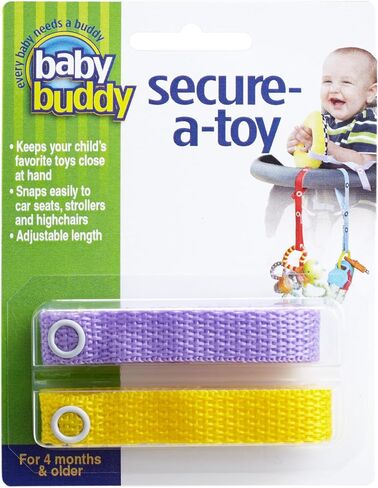 Baby Buddy Secure-a-Toy, Adjustable Pacifier and Teether Strap for Stroller, Highchair, and Car Seat, Black Gray, 2 Pack in Kuwait