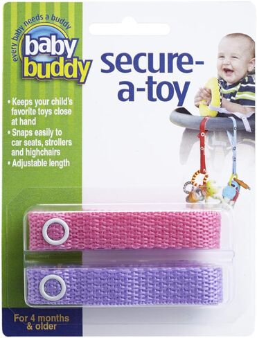 Baby Buddy Secure-a-Toy, Adjustable Pacifier and Teether Strap for Stroller, Highchair, and Car Seat, Black Gray, 2 Pack in Kuwait