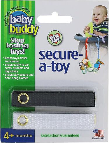 Baby Buddy Secure-a-Toy, Adjustable Pacifier and Teether Strap for Stroller, Highchair, and Car Seat, Black Gray, 2 Pack in Kuwait