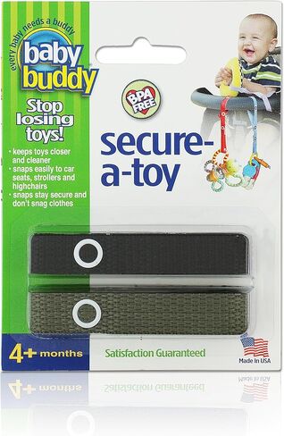 Baby Buddy Secure-a-Toy, Adjustable Pacifier and Teether Strap for Stroller, Highchair, and Car Seat, Black Gray, 2 Pack in Kuwait