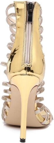 صندل نسائي من azmodo بكعب عالٍ وكعب ستيليتو من Gladiator مفتوح من الأمام باللون الذهبي in Kuwait