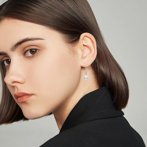 14k Gold Pearl Dangle Earrings for Women, Fine Jewelry Gifts for Her, 10 MM Freshwater Cultured Pearl, Metal, Pearl Cubic Zirconia in Saudi Arabia