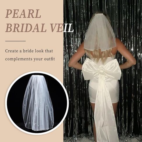 YAEISM Wedding Veil Comb Bridal Glitter Cathedral Veil Sprakly Bachelorette Veil Rhinestones Pearls Hair Comb for Brides in Saudi Arabia