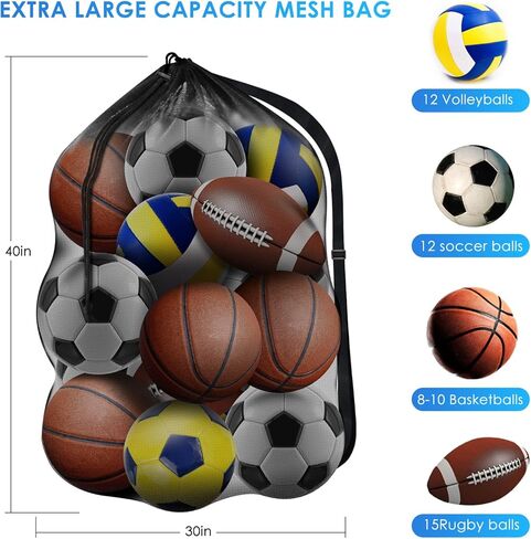 بروتو حقيبة كرة رياضية كبيرة جدًا، حقائب كرة السلة، كرات الفريق، حزام كتف قابل للتعديل، حقائب كرات عمل الفريق لحمل كرة القدم، كرة القدم، الكرة الطائرة، معدات السباحة (30 بوصة × 40 بوصة) in Kuwait