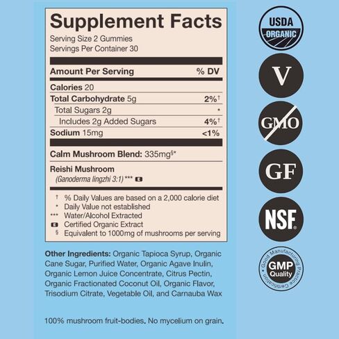 إحياء الفطر، عضوي، علكة ريشي الهادئة، 2.12 أونصة، غير معدلة وراثيًا، نباتي، خالي من الغلوتين، كيتو، خالي من منتجات الألبان in Kuwait