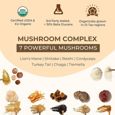 ROOTED Active's Mushroom Complex - 7 Mushrooms Blend for Heart, Liver, Gut, Energy & Immunity (60 Veg Caps, 500 mg) |U SDA Organic, 30% Beta Glucans in Saudi Arabia