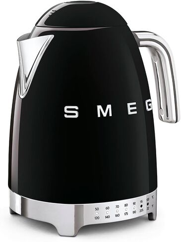Smeg 50's Retro 7 Cup Stainless Steel Variable Temperature Electric Kettle with 7 Temperature Settings, Led Display, Swivel Base and Keep Warm Function Black KLF04BLUS in Saudi Arabia