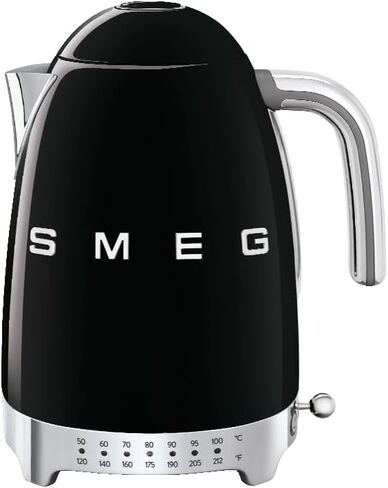 Smeg 50's Retro 7 Cup Stainless Steel Variable Temperature Electric Kettle with 7 Temperature Settings, Led Display, Swivel Base and Keep Warm Function Black KLF04BLUS in Saudi Arabia